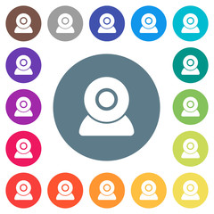 Webcam flat white icons on round color backgrounds
