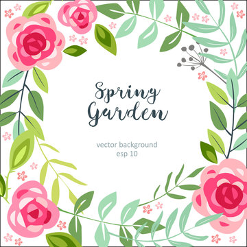 background spring flower garden summer floral with roses and leaves