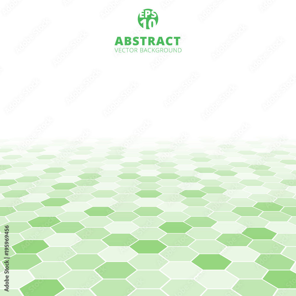 Poster abstract hexagon perspective pattern white and green color background. spring summer texture.