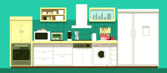 Nobody cartoon kitchen room vector interior