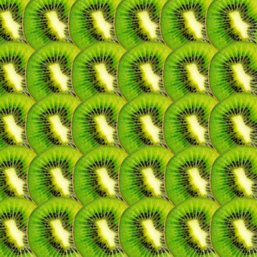 Green Kiwi Fruit Slices Texture, Real Photo Food Background