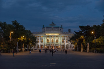 Fototapeta na wymiar Evening lit shot of Burgtheater in Vienna