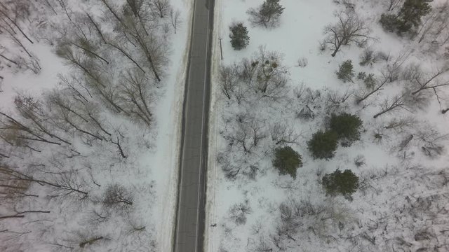 aerial view of winter countryside, raw, 4K