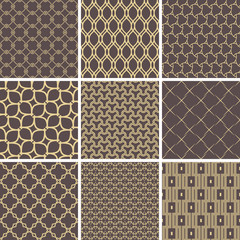Set of vector seamless geometric golden patterns for your designs and backgrpounds. Geometric abstract ornament. Modern ornaments with repeating elements
