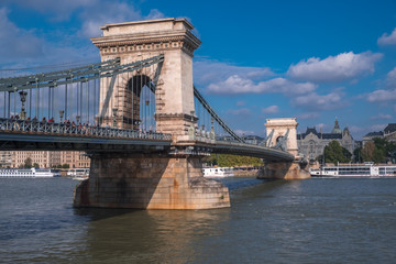 Static shot of the Chain Bridge in Budapest