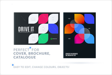 Creative design of business brochure set, abstract horizontal cover