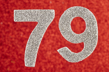 Number seventy-nine silver color over a red background. Anniversary