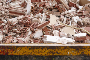 Removal of debris. Construction waste. Building demolition. Devastation