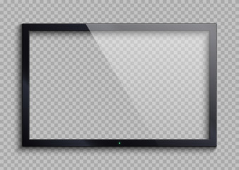 Empty tv frame with reflection and transparency screen isolated. Lcd monitor vector illustration - obrazy, fototapety, plakaty