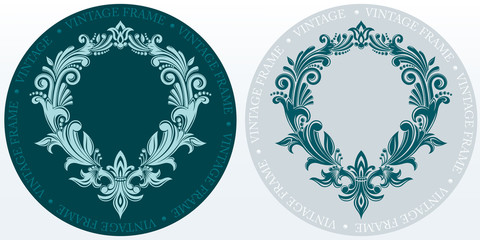 Monogram initials and exclusive calligraphic design elements. Decorative floral border. Heraldic symbols. Graceful frame. Vector business sign, identity for hotel, restaurant, jewelry, fashion.