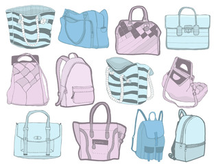Fashion accessories patches set. Design bag kit of various accessory stickers or badges.