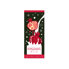 Pomegranate milk logo original design, label for natural healthy dairy product with fresh fruit vector Illustration