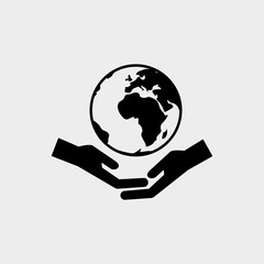 Hands with earth black icon. Happy day of the earth. Vector illustration of an isolated on white background