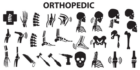 Orthopedic spinal joint bone human medical health care  flat icons. mono vector symbol