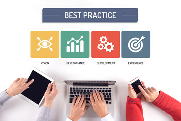 BUSINESS TEAM WORKING ON BEST PRACTICE CONCEPT