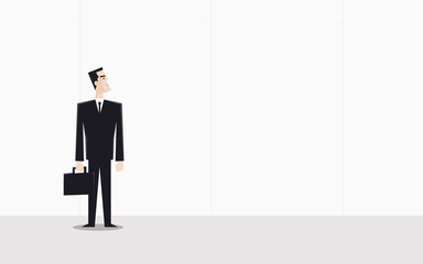 Obraz premium businessman standing and holding briefcase in flat icon design on grey color background