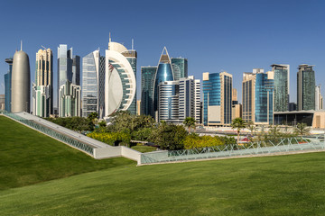Fototapeta na wymiar West Bay on the Corniche in Doha Qatar