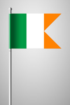 Flag of Ireland. National Flag on Flagpole. Isolated Illustration on Gray
