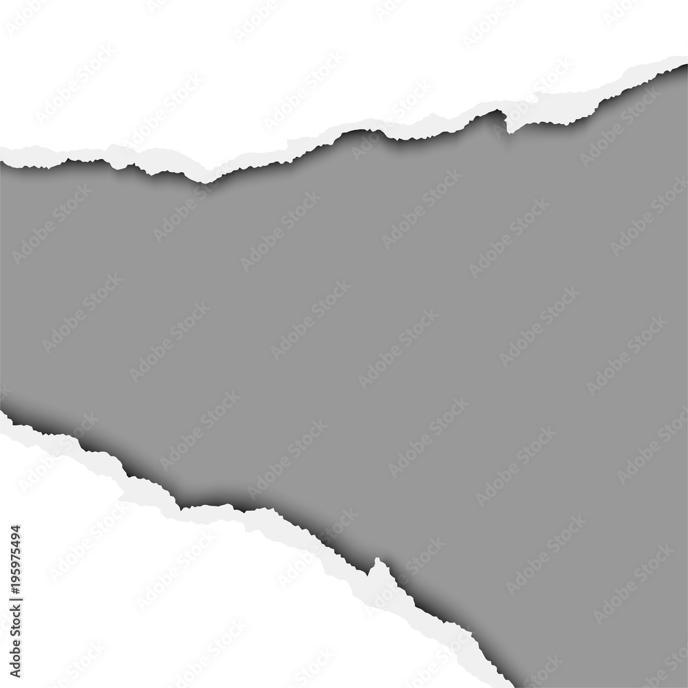Wall mural ripped wide hole in sheet of paper with dark gray background of the resulting window. vector templat