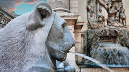 Fototapeta na wymiar Lion head detail Fountain in Rome