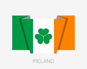 Ireland Flag with Shamrock. Flat Icon Waving Flag with Country Name