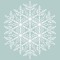 Round vector white snowflake. Abstract winter ornament. Fine snowflake