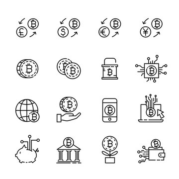 cryptocurrency thin line icon set 1, vector eps10