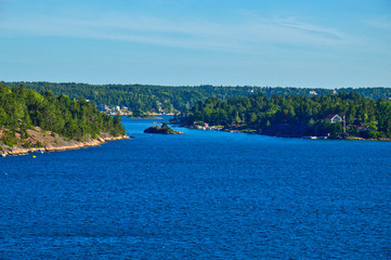 Obraz premium Swedish settlements on islets of Stockholm Archipelago in Baltic Sea, Sweden