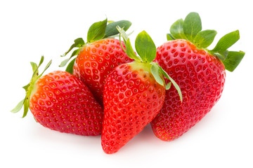 Fresh strawberries close up on white background.