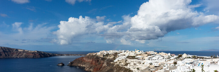 Panorama view over the city of Oia on the island of Santorini