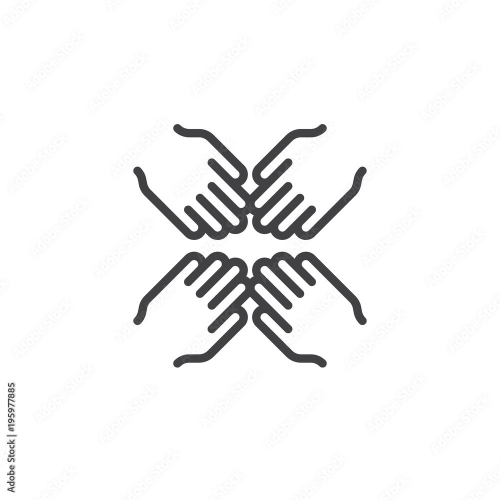 Poster four hands join together outline icon. cooperation linear style sign for mobile concept and web desi