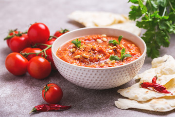 Indian Tomato Rasam with lentil, mint, cilantro and cashew