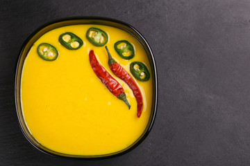 Vegetarian curry Gujarati Kadhi with chickpea and yogurt