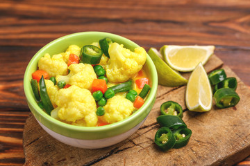 Indian Vegetarian curry Vegetable Korma. Copyspace, horizontal view
