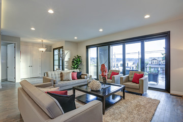 White and gray Living room interior in neutral tones.