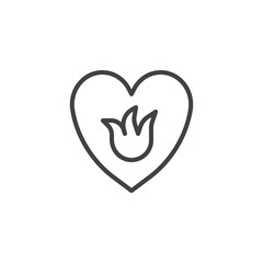 Flame in heart outline icon. linear style sign for mobile concept and web design. Hot Love simple line vector icon. Symbol, logo illustration. Pixel perfect vector graphics