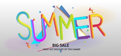 90s trendy retro style summer sale, discount poster, banner background template. Illustration with simple abstract geometric patterns.