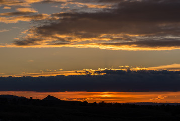 Dusk from hiking trail to Los Santos de la Humosa on a winter afternoon.