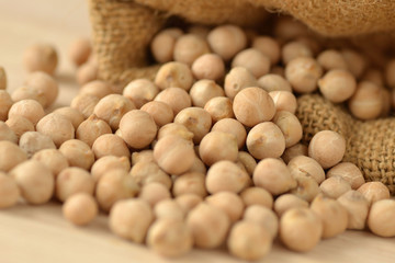 Chickpeas out of jute sack