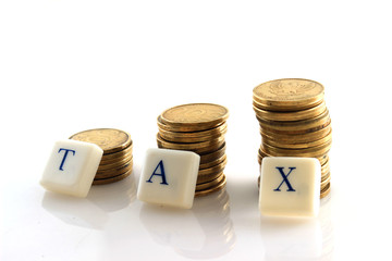 Stack of Golden Rupiah, Indonesia Coin, Illustration for Tax article, report, journal or other related, at White Background with reflection at the bottom