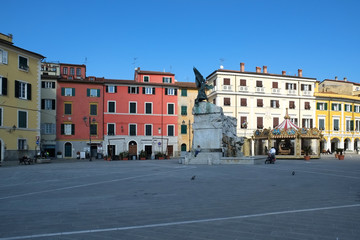 Fototapeta na wymiar Central square of Sarzana city, Italy