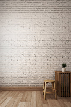 White brick wall with modern chair.3D illustrator