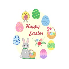 Happy Easter card illustration with Easter eggs. Vector illustration.