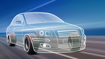 Obraz na płótnie Canvas high speed of outline car on the road