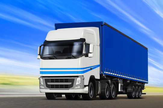 Blue truck goes on the way