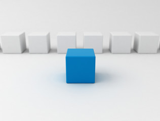 Blue box standing out. Business strategy conceptual background