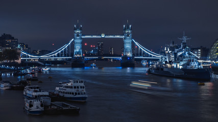 Fototapeta na wymiar Night view on the Thames River and Tower Bridge, London