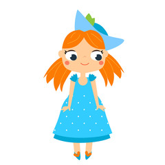 Cute ginger girl in blue summer dress