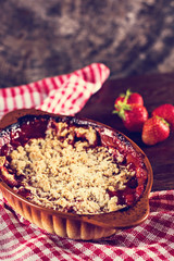 Homemade pie with strawberries.