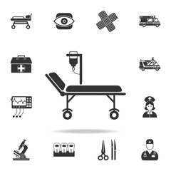 Hospital bed and cross with medicine dropper icon. Detailed set of medicine element Illustration. Premium quality graphic design. One of the collection icons for websites